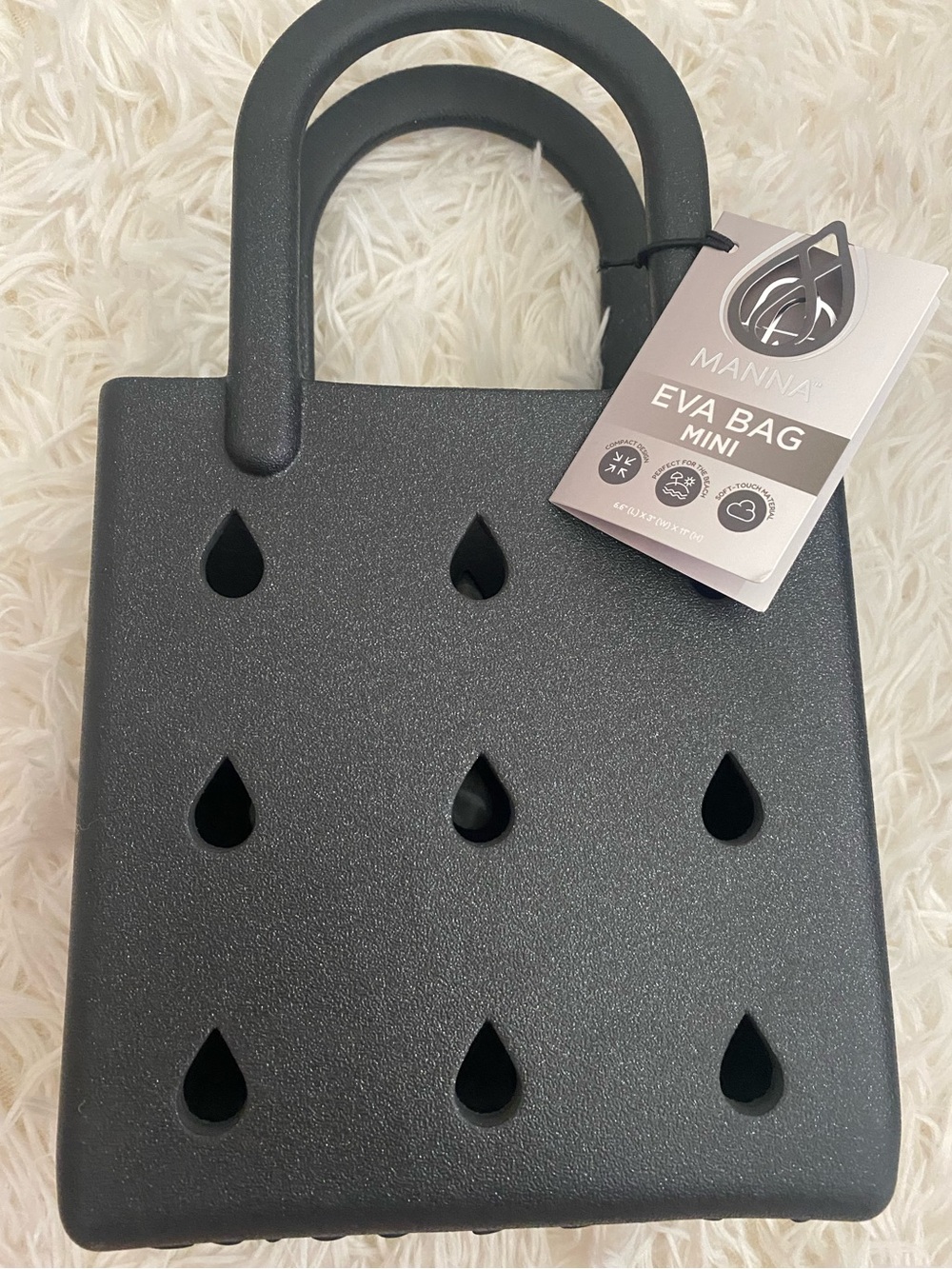 TikTok Viral Manna EVA Black Sparkle Waterproof Rubber Raindrop Mini Bag NWT